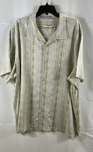 Tommy Bahama Men's Green Chevron Stripe Silk Rayon Short Sleeve Shirt Sz XXL