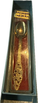 Gold Plated Ornate Floral Decorative Handle Spoon, Glossy Finish, 5 in