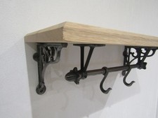 Rustic Solid oak/cast iron Kitchen Pantry shelf pot Pan mug cup rack Traditional