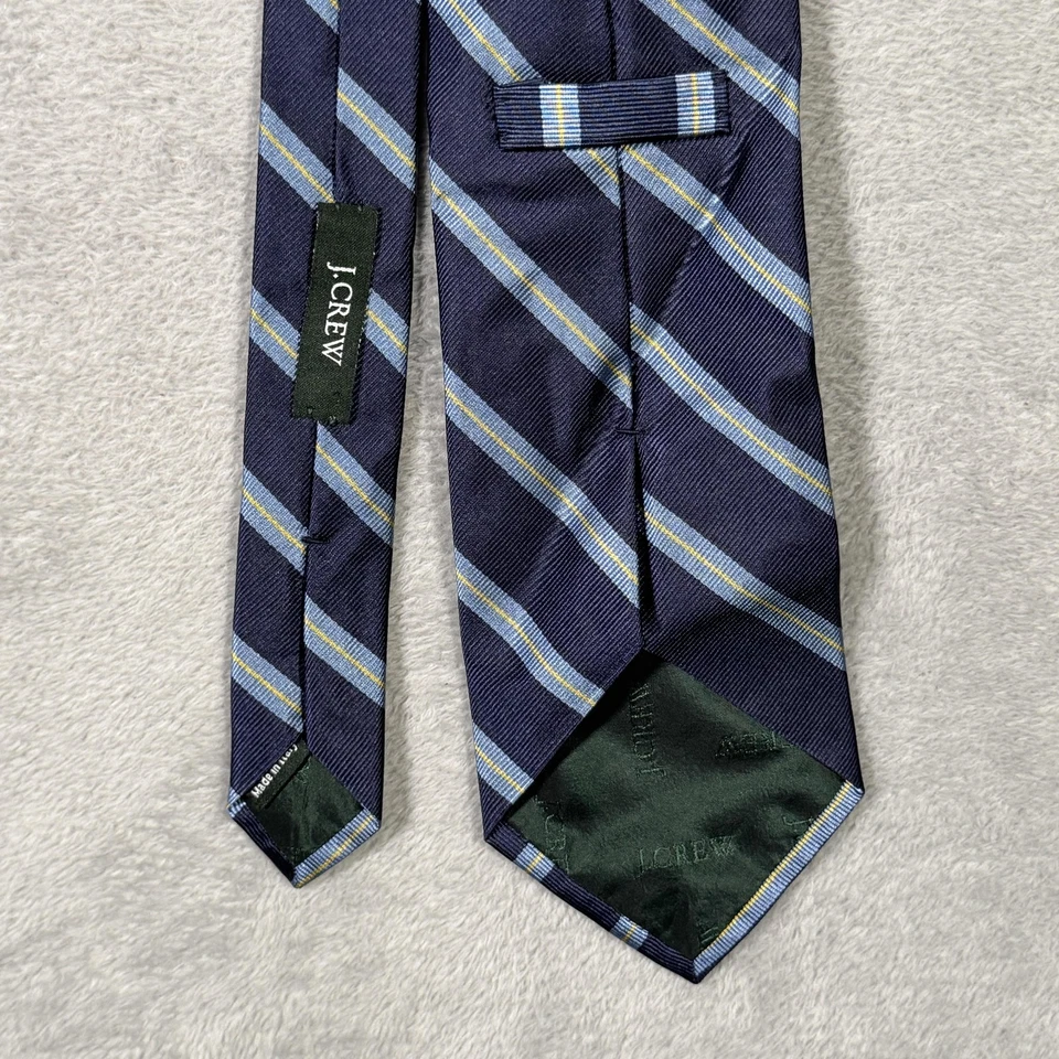 J Crew Tie Mens One Size Navy Blue Striped 100% Silk Made in Italy REPP - Image 3 of 4
