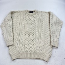 The Irish Store Wool Cable Knit Pullover Sweater Fisherman LARGE Beige Cream