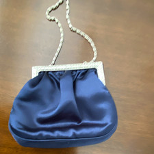 Women  s Blue Pleated Clutch Evening Bag w/ Silver Chain Shoulder Strap, Clasp