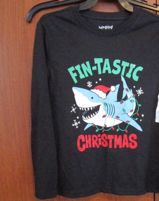 New Jumping Beans Shark Fin-Tastic Christmas Tee Sz 7 Cotton Poly Chest 31 L 20