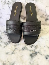 Christian Dior Womens Black Logo Leather Slid...