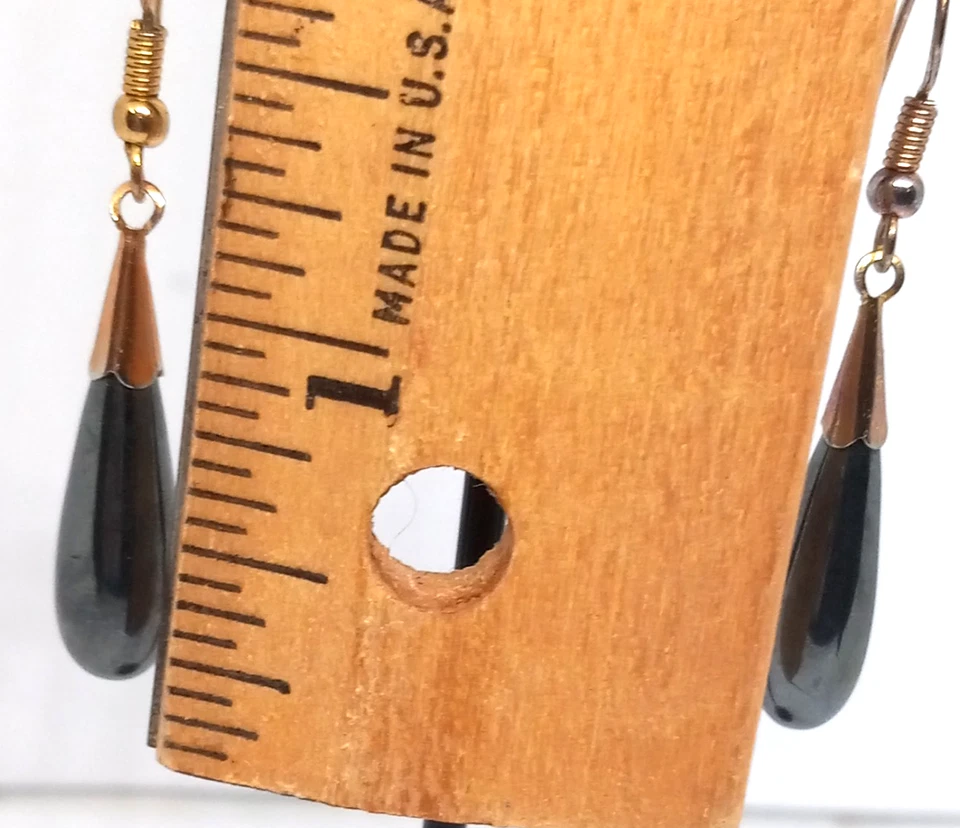 Stunning Gray Hematite Long Teardrop 1 Inch Dangle Hook Earrings - Image 4 of 4