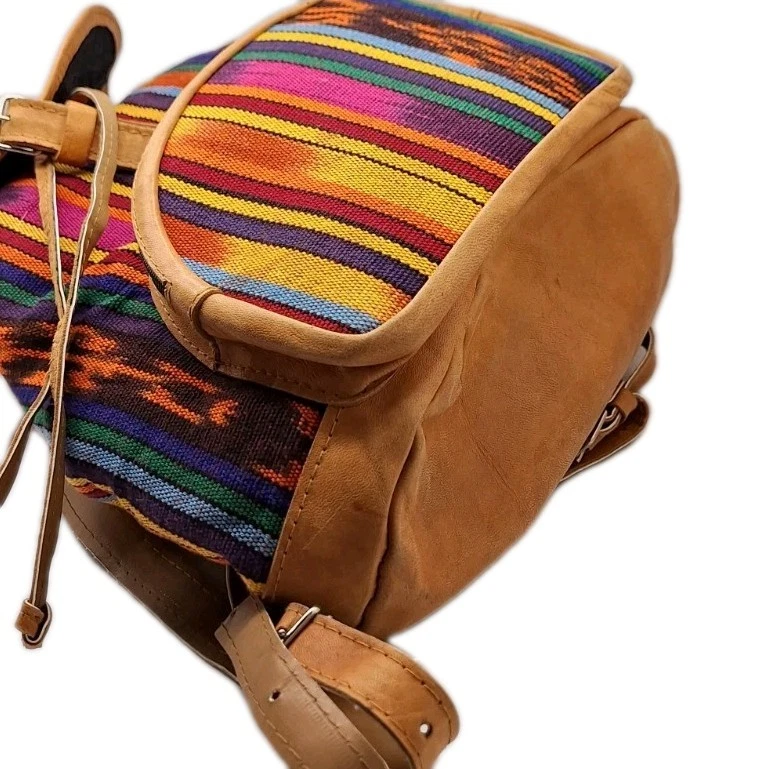Genuine Leather Backpack Aztec Native  Boho Bag western Navajo Stripe Bookbag - Image 3 of 4
