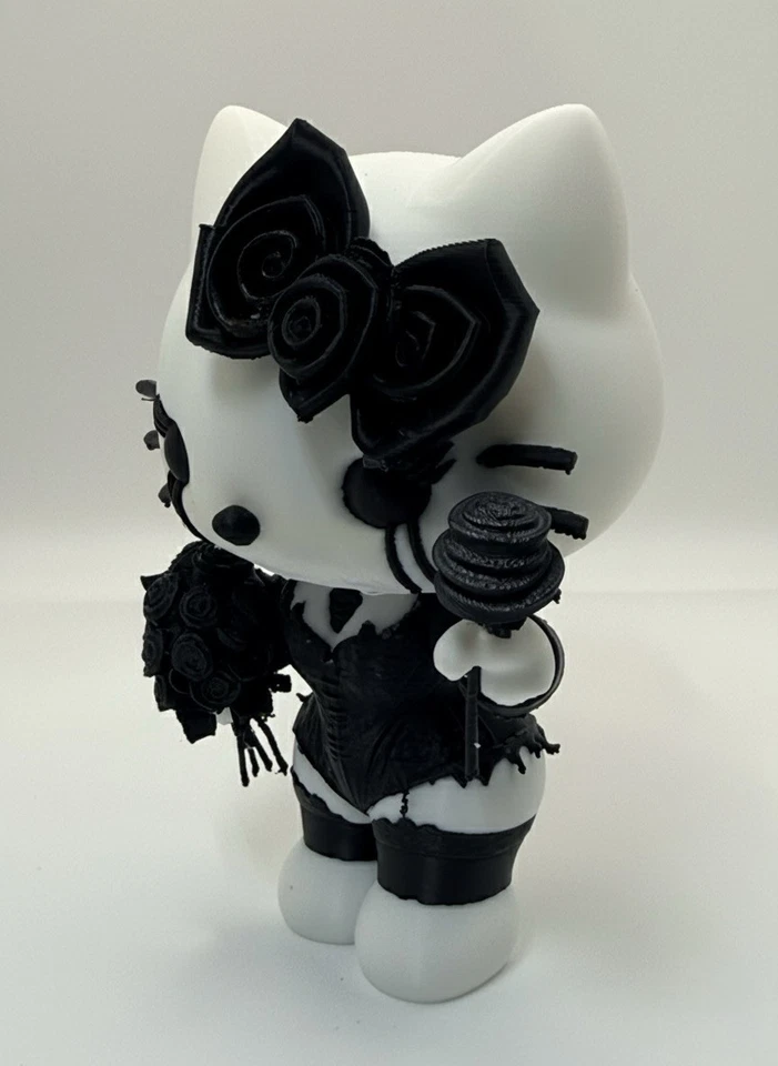 3D Printed Gothic Hello Kitty Figure Model Emo With Black Roses & Bow Decoration - Image 3 of 4