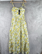 Fashion Nova Maxi Dress Women XS Yellow Lemon Print Sleeveless Cotton Summer NWT