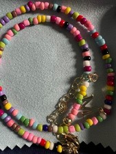 NEW Colorful Beaded Necklace for Teens, 18K Gold Plated Initial M