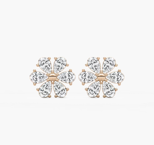 14K Gold Lab Grown Diamond 1.92 TCW Flower Earrings Birnenform Cluster Stud Gift - Bild 7 von 8