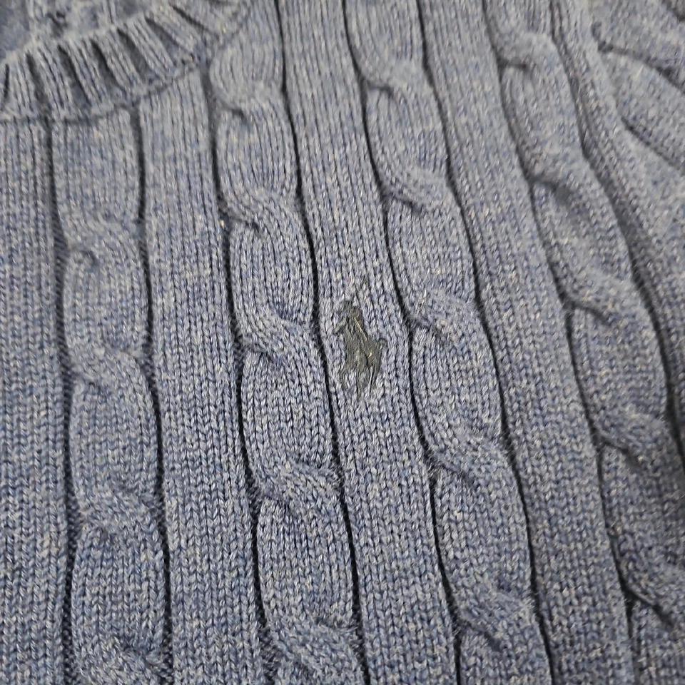 Polo Ralph Lauren Suéter Mujer S Azul Cable Tejido Cuello Redondo Invierno Otoño Foto 3 de 4