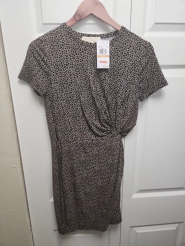 Abito Michael Kors Petite Taglia Small Nero Cachi Manica Corta Nodo Laterale Nuovo con etichette PS