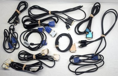Large Lot 11x Monitor Video Cables VGA DVI HDMI DisplayPort Combo PC Bundle