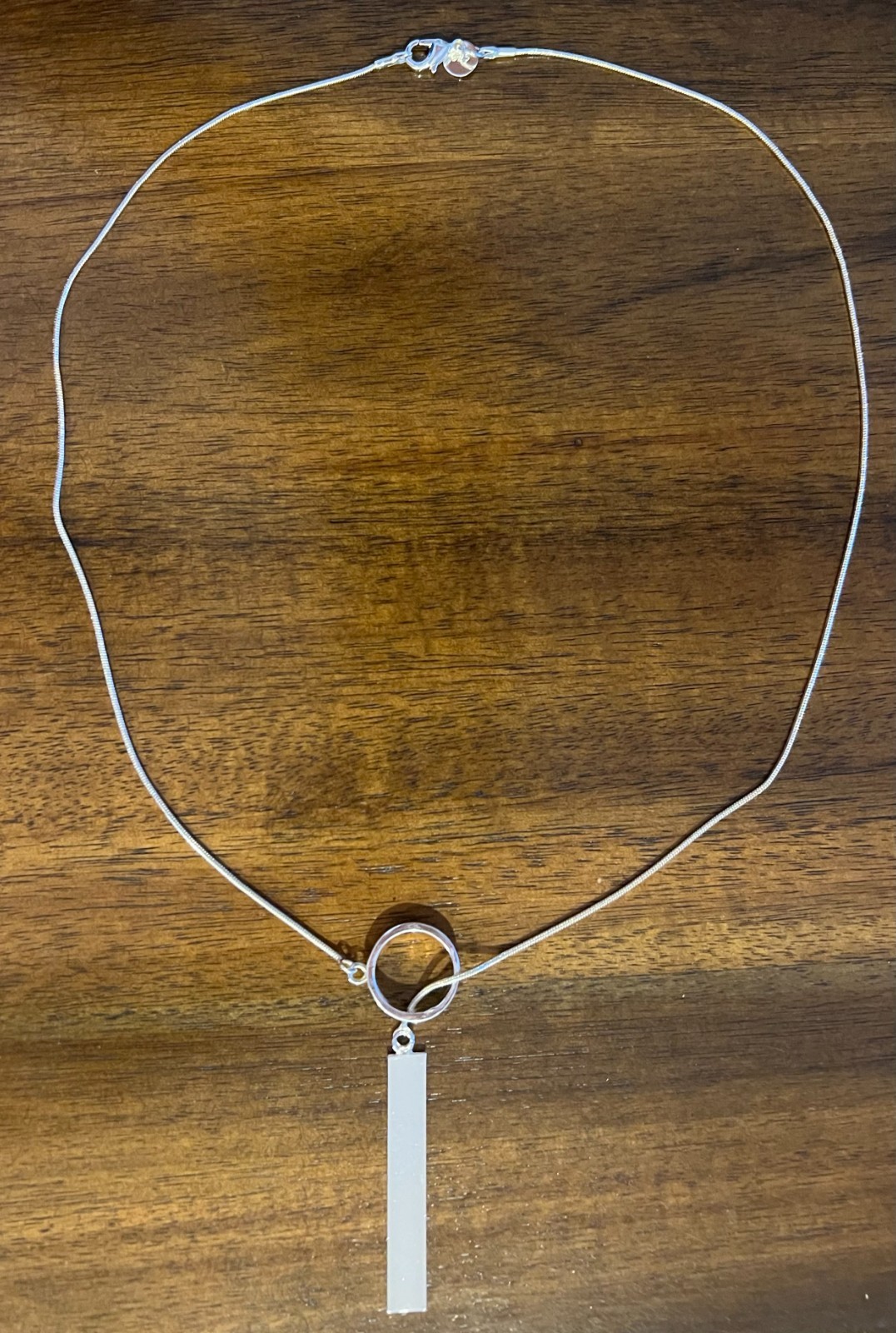 Collar de Plata, 21" Largo, Colgante Círculo y Rectángulo Ajustable con Etiqueta 925