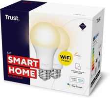 TRUST WIFI E27 SMART BULB DIMMABLE LED E27 SCREW WARM TO COOL WHITE  2 PACK