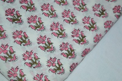 7 Yard Hand Block Print Floral Fabric 100%Cotton NO TARRIF CHARGES 100% ZK_218