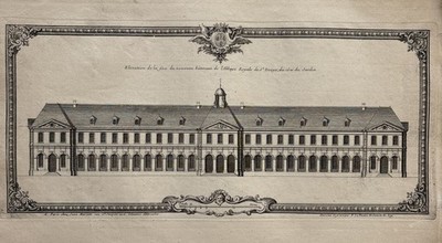 Antike klassische französische Architektur Gravur Palast Herrenhaus Stadthaus 1727