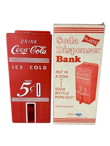 Vintage Coca-Cola Promo Soda Dispenser Bank Plastic MSR Imports 1980 with Box