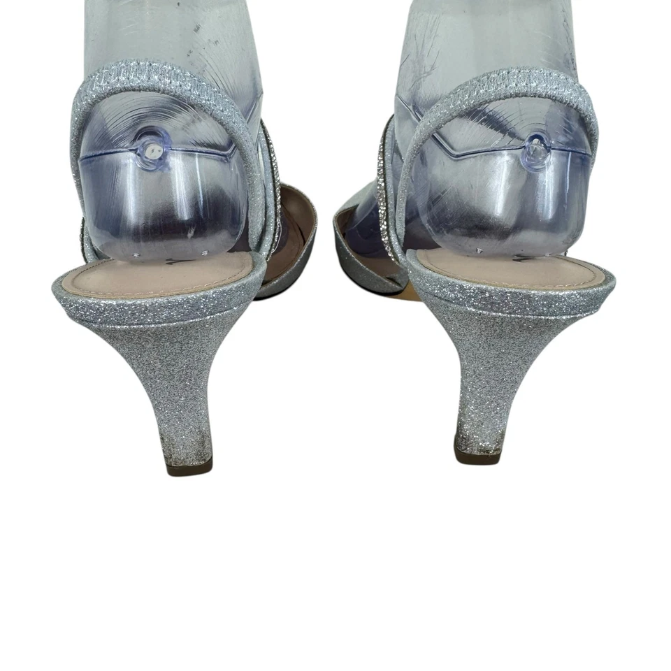 Tacones con tiras Nina plateados brillantes punta cerrada estrás talla 11 Foto 4 de 4