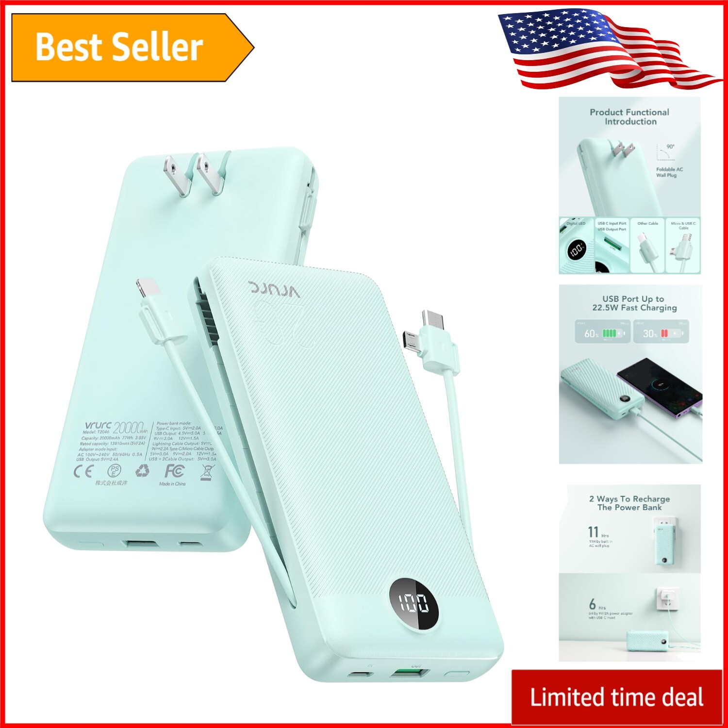 Ultra-Light 20000mAh Fast Charger with Dual Input & Quick Charge