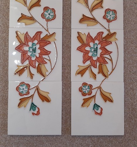 Art Nouveau Tube Lined Fireplace/Kitchen Range/Porch Tiles Made in England x 10 - Picture 4 of 4