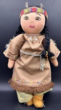 Vintage Handmade Native American Indian Doll Cloth Embroidered Face Bead 18"