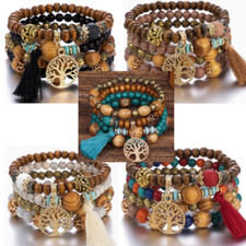 Multi Beaded Bracelet Layer Stretch Tassels Surf Beach Hippie BOHO Charms 4PIECE