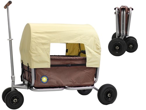 Beachtrekker LiFe faltbarer Bollerwagen, Braun, PU-Reifen + Sonnenverdeck