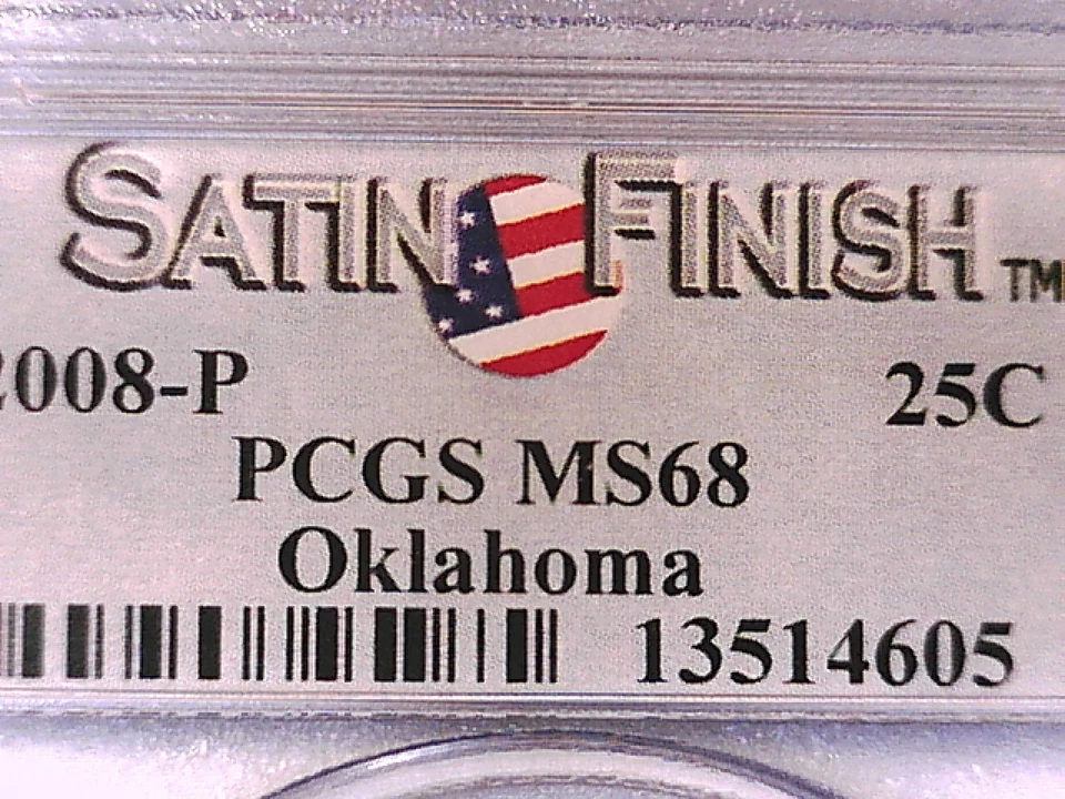 Oklahoma 2008 P Washington State Quarter PCGS MS 68 Satin Finish 13514605 - Image 3 of 3