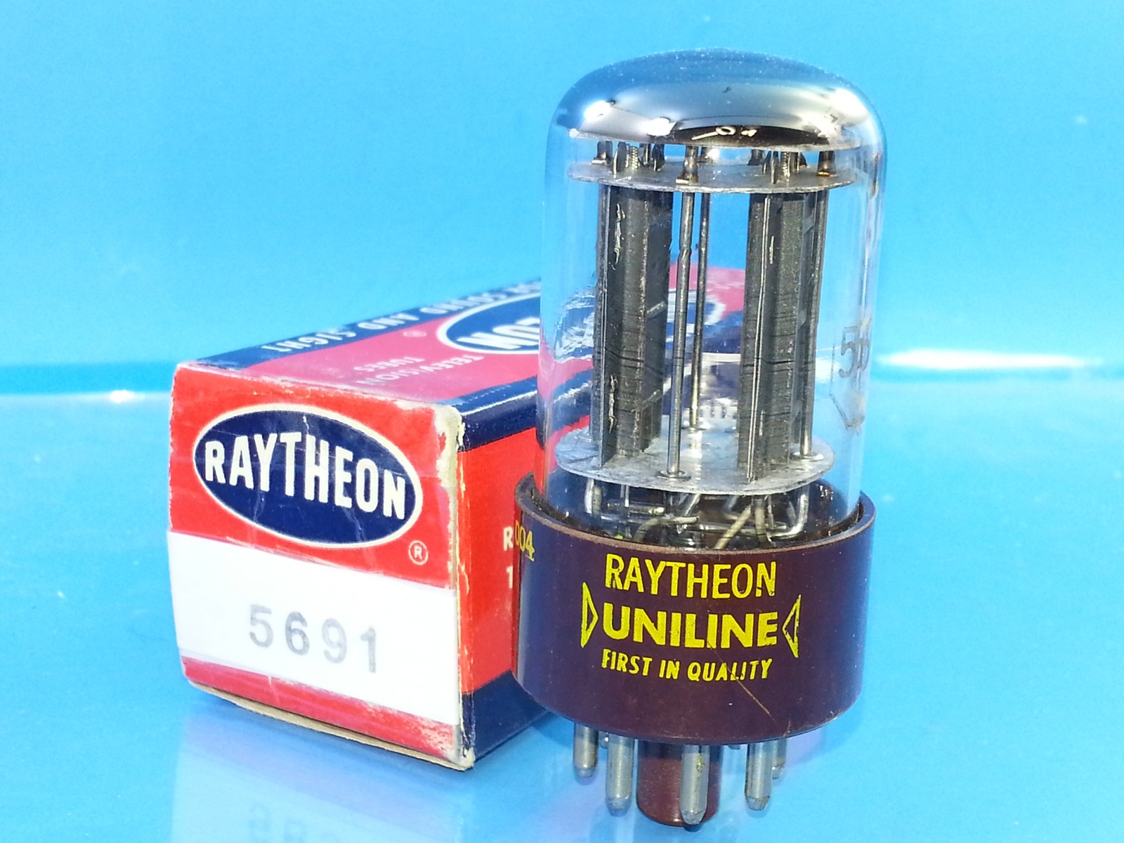RAYTHEON 5691 6SL7GT Red Brown Base Audio Tube 3-Mica Twin Triode BALANCED