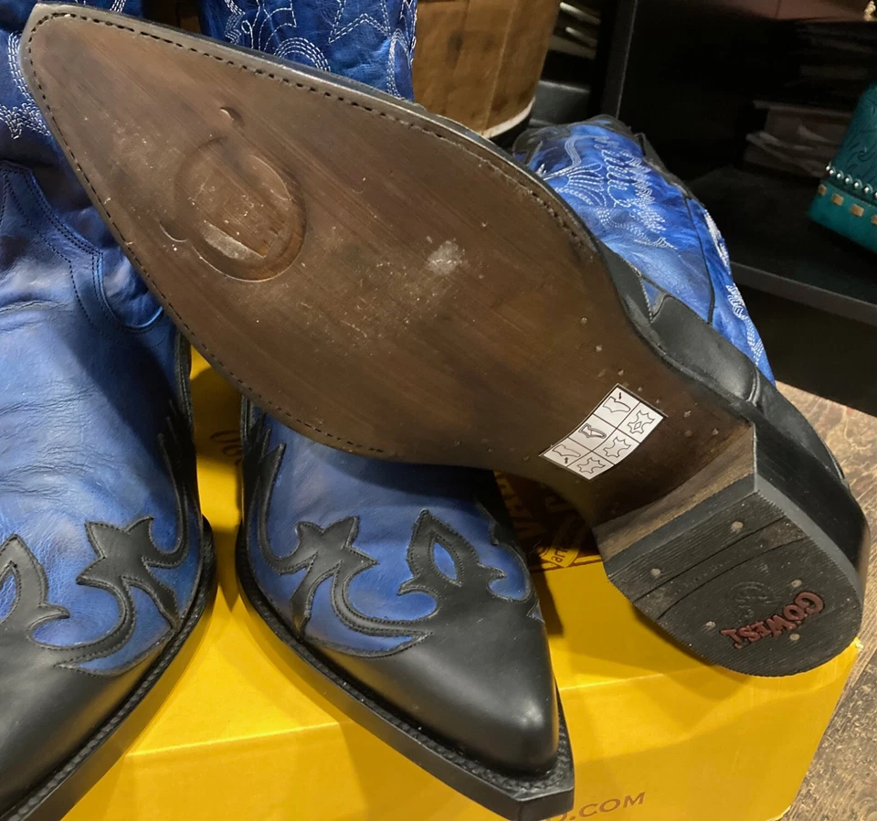 Bottes En Cuir Pour Homme Go West Juarez Bleu Noir Western - Photo 4/4