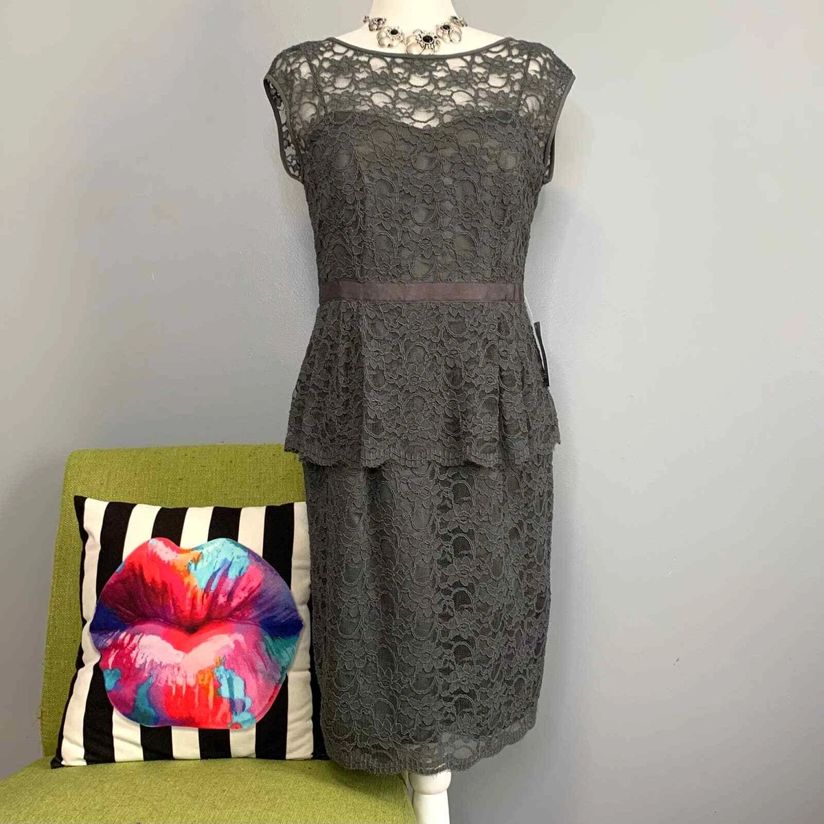 Grey lace overlay dress sales
