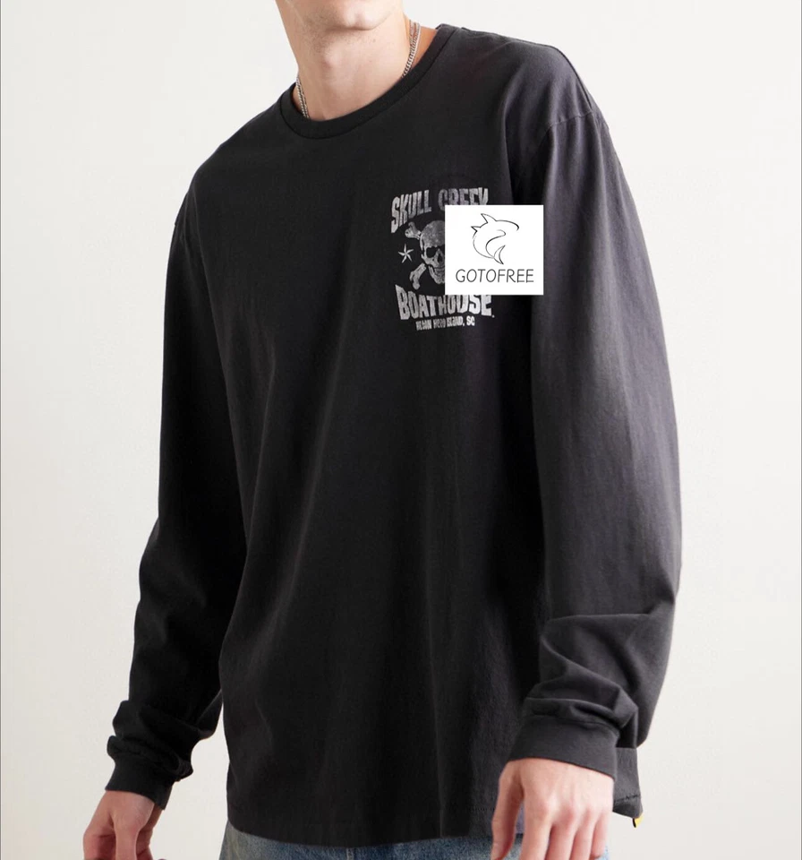 GOTOFREE GDEPT BLACK COTTON T SHRIT SKULL PRINTED HIP HOP LONG TOP TEE VINTAGE - Image 3 of 4