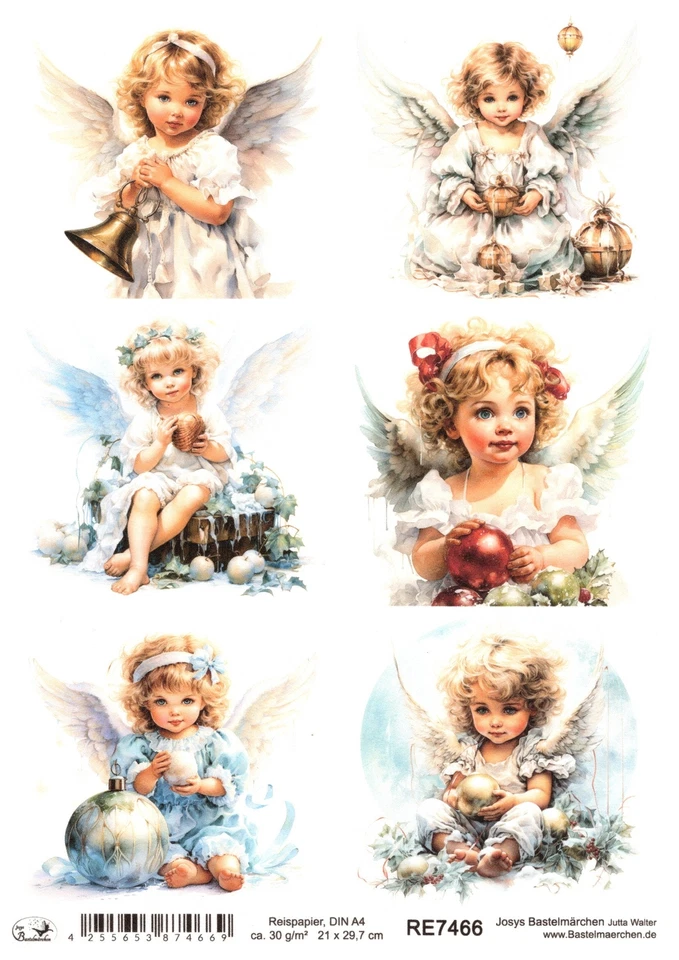 JOSYS BASTELMÄRCHEN Papel de arroz DIN A4 seda de paja decoupage Navidad ángel ángel RE7466