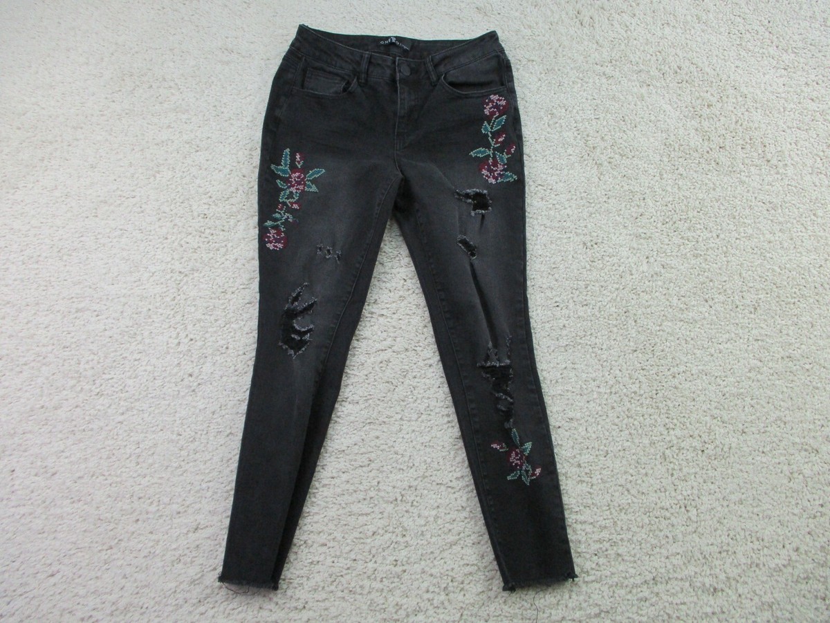 Womens Jeans Black Jeans With Floral Embroidery One One Jeans