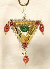 VINTAGE-NEW Beaded Glass Gold/Red Triangle Christmas Ornament Czech Republic