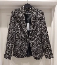 BRAND NEW Ladies Black Beige Tailored Leopard Print Blazer Jacket Size 8