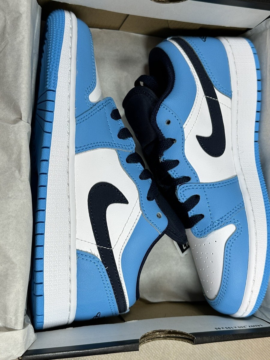 Size 3.5- Jordan 1 Low UNC 2021 Black/University Blue/White | eBay