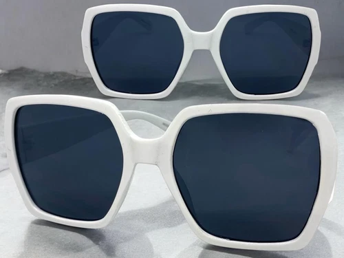 OVERSIZE Classic Vintage Retro SUNGLASSES Large Big Square White Frame Dark Lens