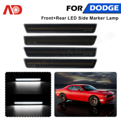 4x For 2015-2022 Dodge Challenger Smoked Front Rear Bumper LED Side Marker Light