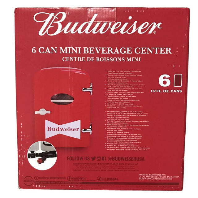 Curtis Budweiser 6 Cans and 1 Shelf Portable and Compact Mini Fridge