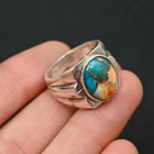Oyster Turquose Men's Ring 925 Sterling Silver Handmade-Statement Ring Size-BJ36