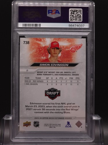 Simon Edvinsson 2023-24 Upper Deck Extended Series Draft Outburst Red 738 #04/25 - Picture 8 of 9