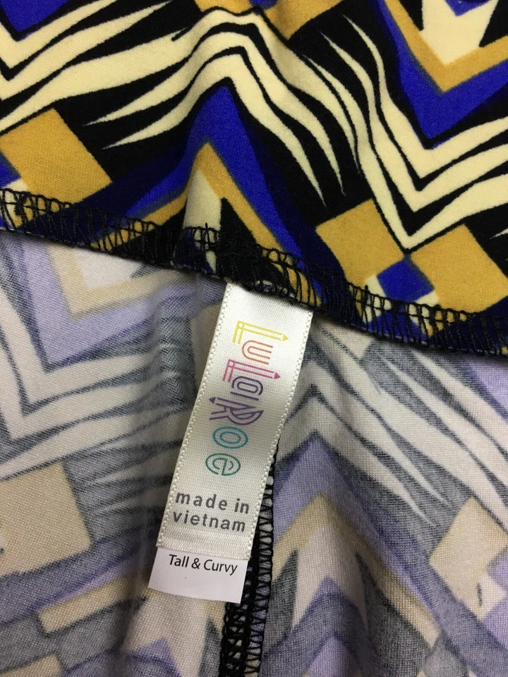 Leggings Lularoe altos y curvilíneos para mujer amarillo azul rosa diseño de flores a cuadros Foto 4 de 4