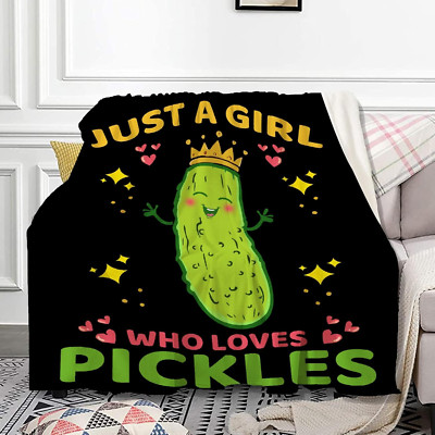 Pickle Blanket, Just a Girl Who Loves Pickles Gift Flannel Blankets, Pickle Plus