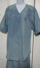 VTG Jaclyn Smith Sport 2-pc. Set button-tunic-shirt Maxi-Skirt Blue-denim M/L