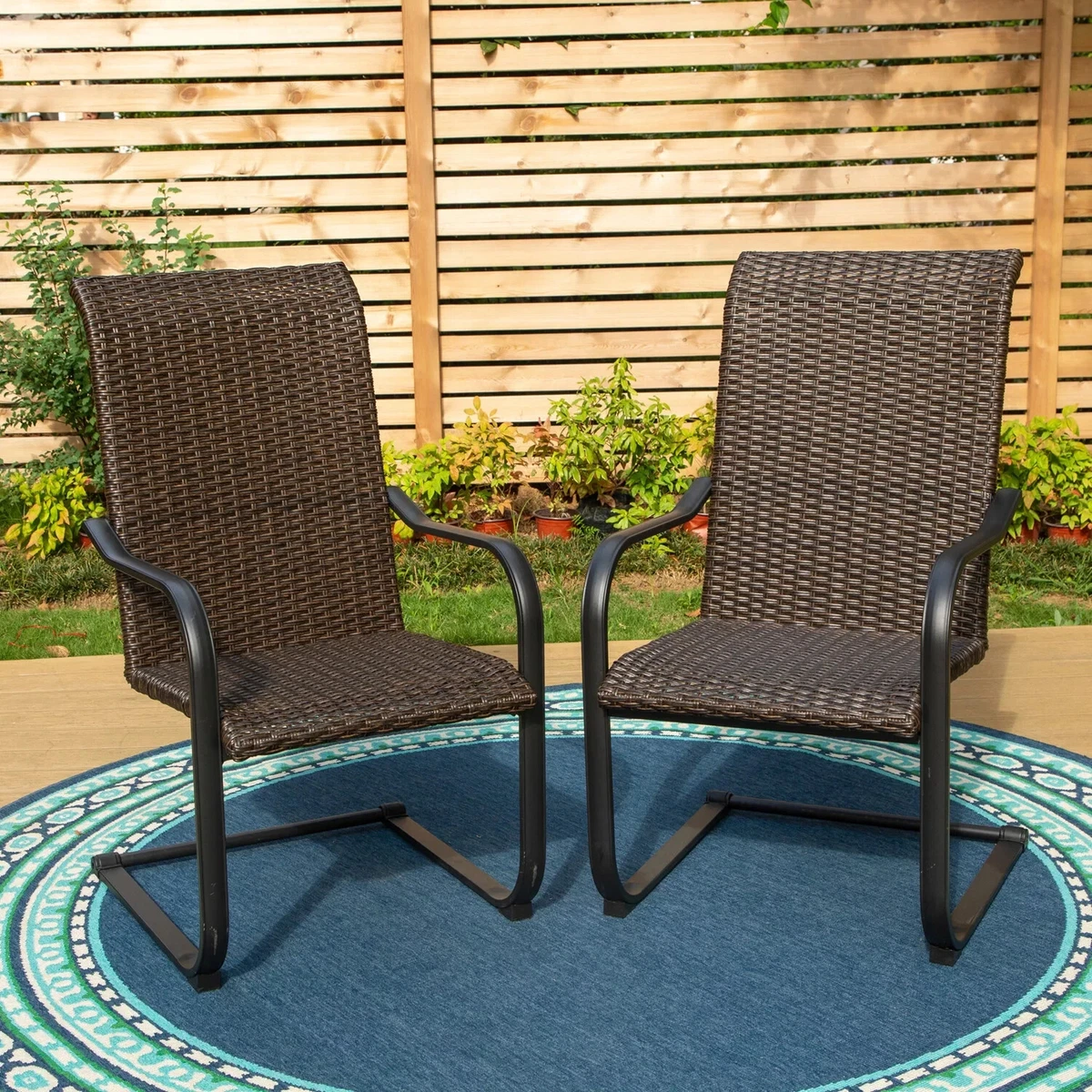 PHI VILLA Patio Dining Chair Set of 2 Wicker Chairs Set High Back