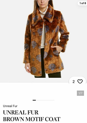 Unreal Fur Women's L Brown/Blue Floral Motif Coat Collared Lined Mid-Length