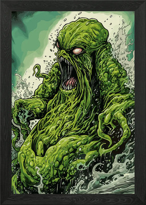 Schleimiges grünes Monster gerahmtes Wandbild Poster Leinwanddruck Bild
