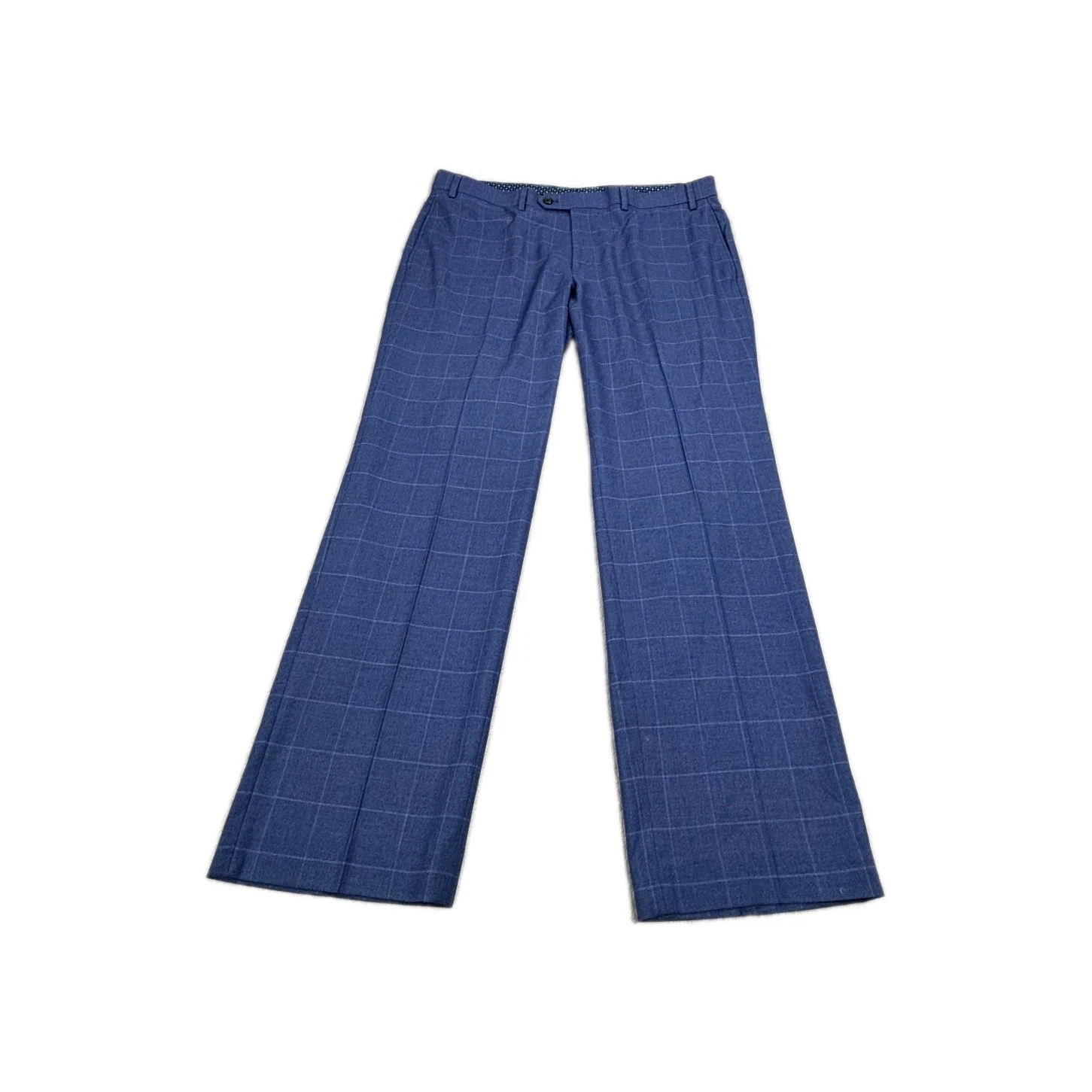 Lauren Ralph Lauren Pants Men's 36x30 Blue Viscose Stretch Check Flat Front